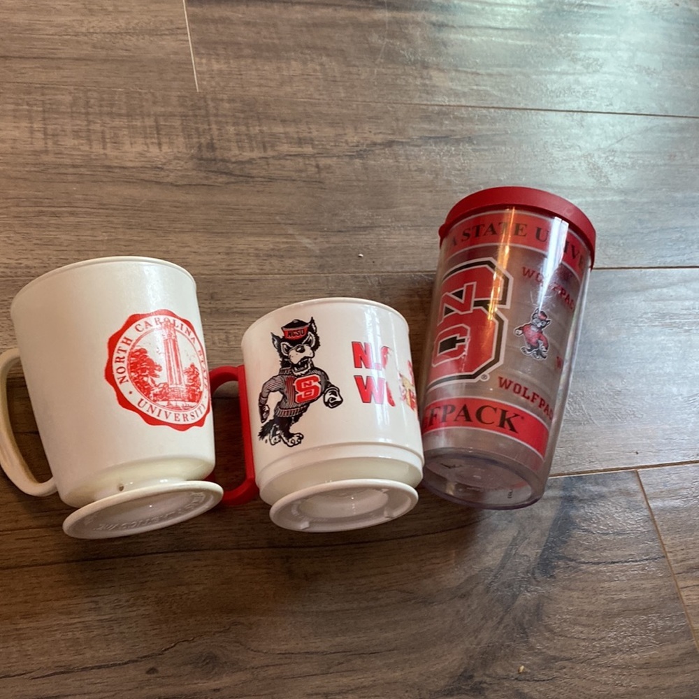 3 plastic NC state university mugs